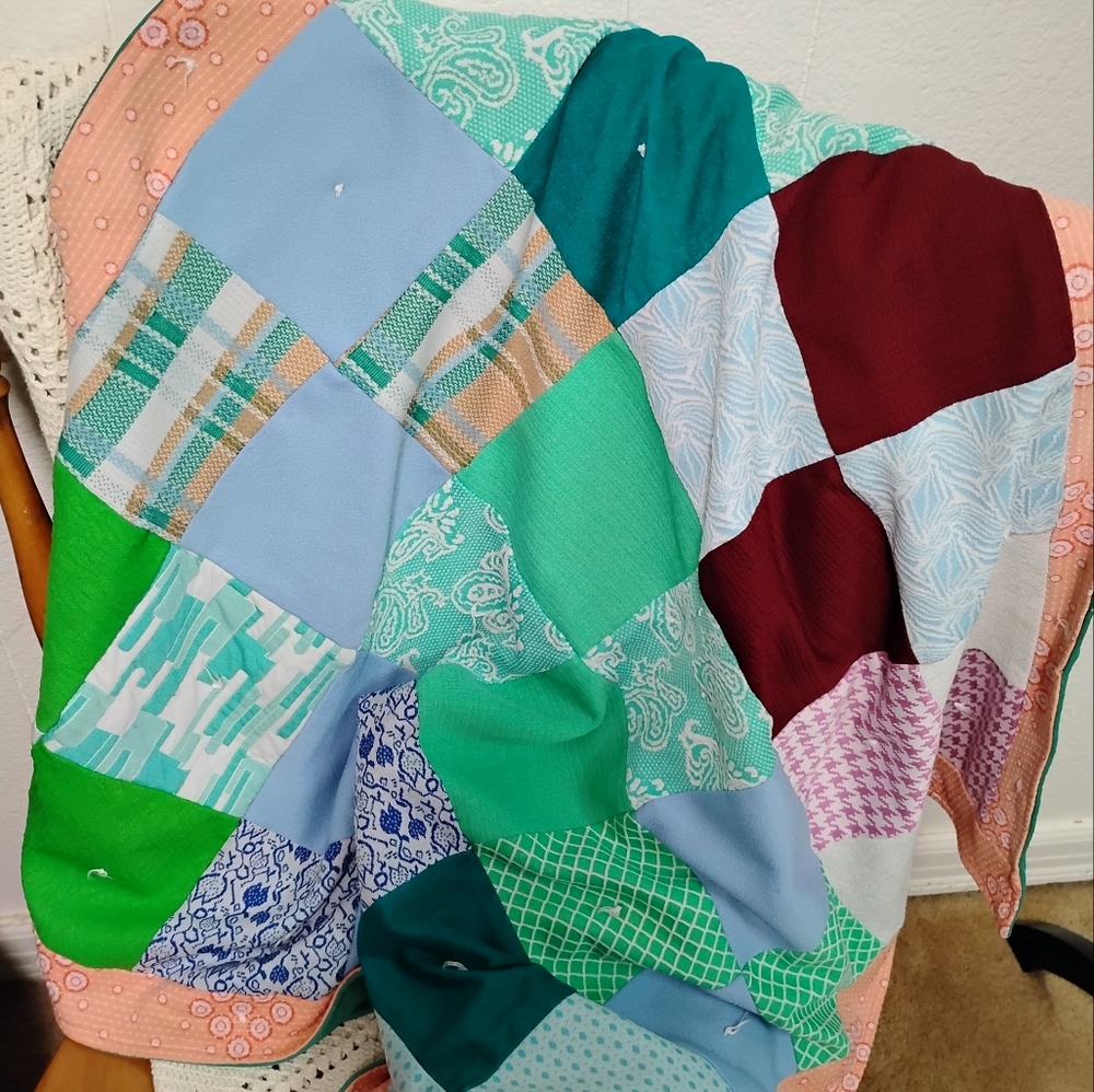 Vintage Lap Throw Baby Blanket 35 X  34 Patchwork Quilt Colorful Granny